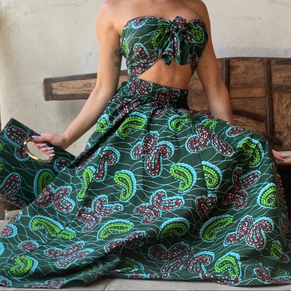 3 piece matching set top maxi skirt and purse